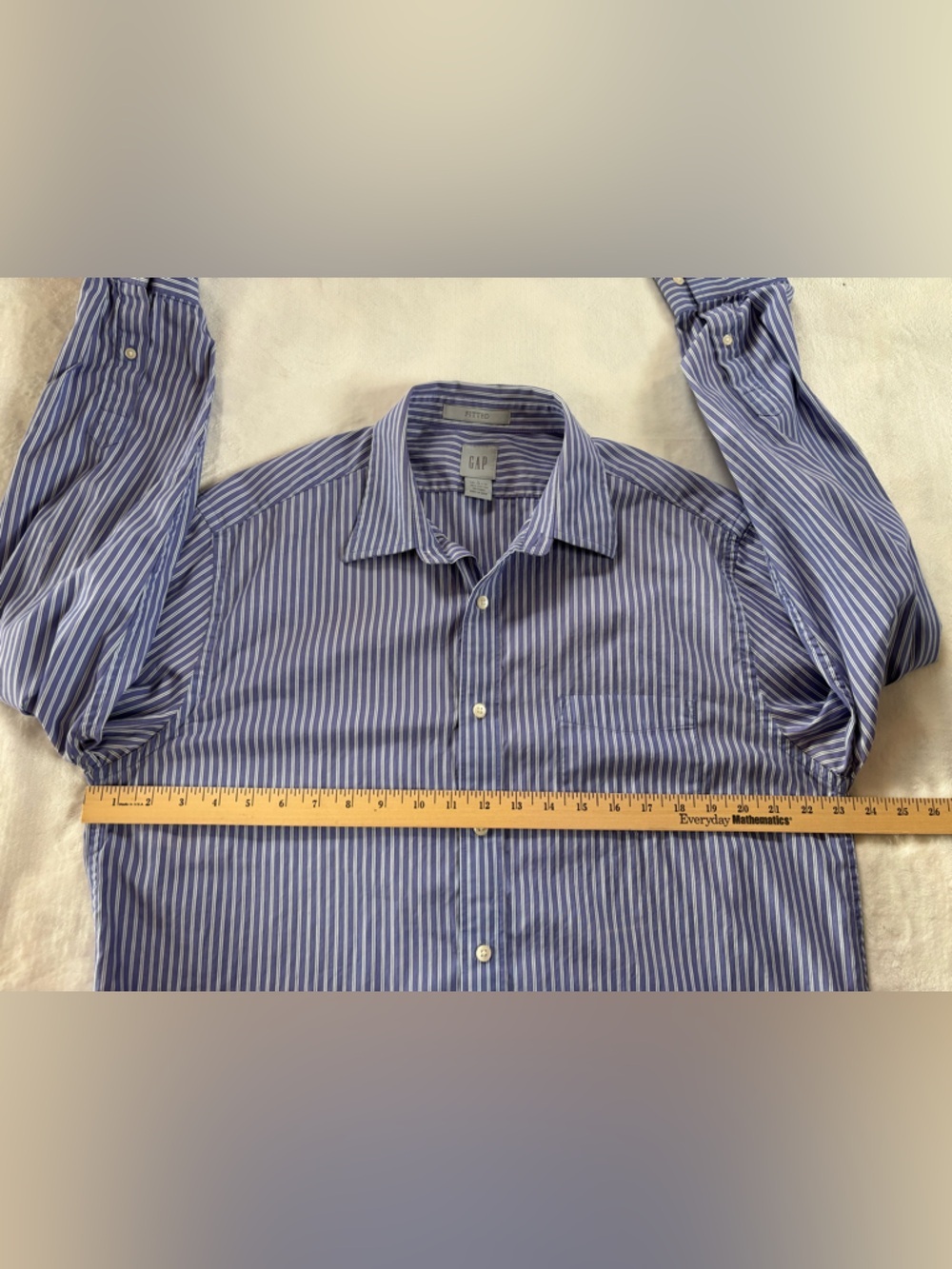 GAP Men's Blue Striped Long Sleeve Button Down Shirt - Fitted - Large - Picture 5 of 11